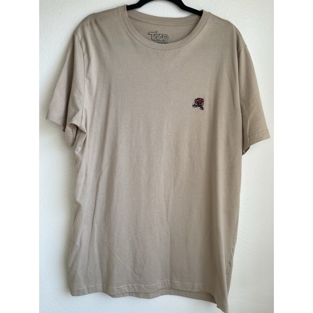 Men's Beige Red Rose Accented Short Sleeve T-Shirt Size XL